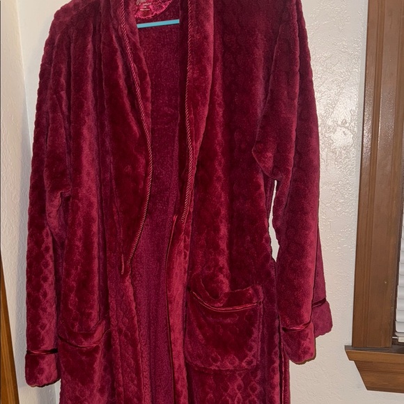 Elegant Red Plush Robe with Shawl Collar - Picture 3 of 5